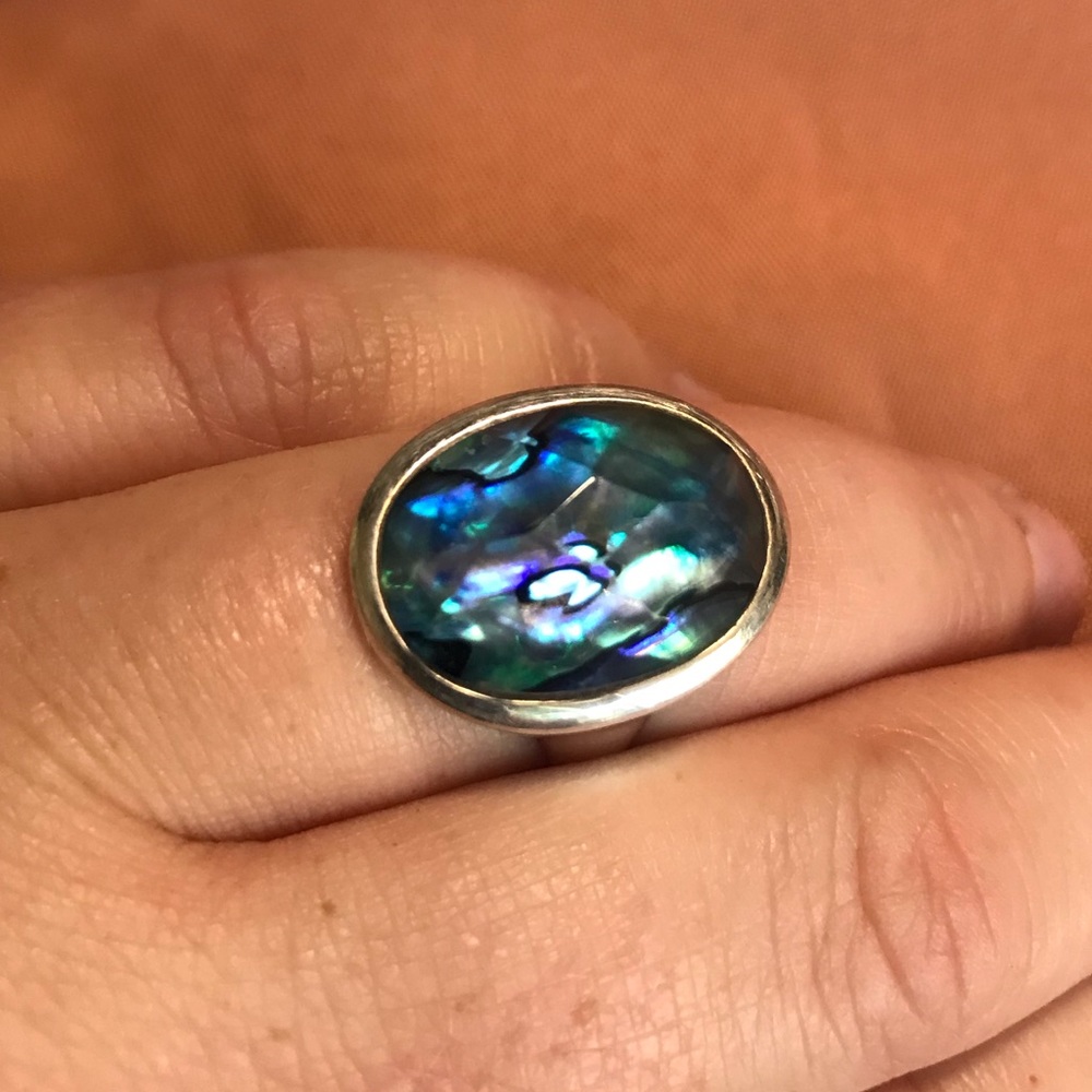 Abalone Shell Ring, Solid 925k Sterling Silver. S… - image 2
